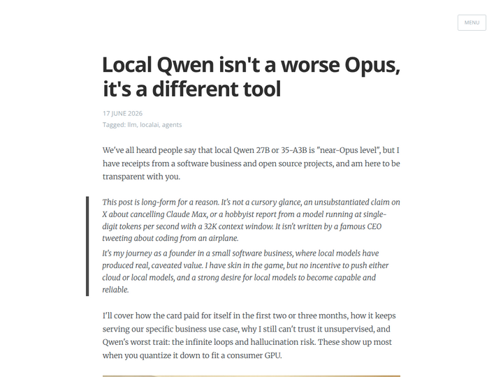 Local Qwen isn't a worse Opus, it's a different tool