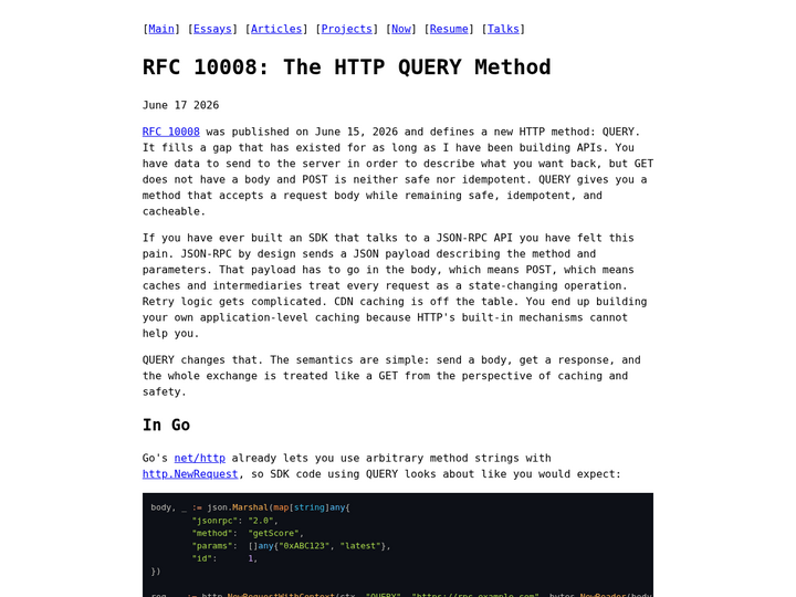 RFC 10008: The HTTP QUERY Method