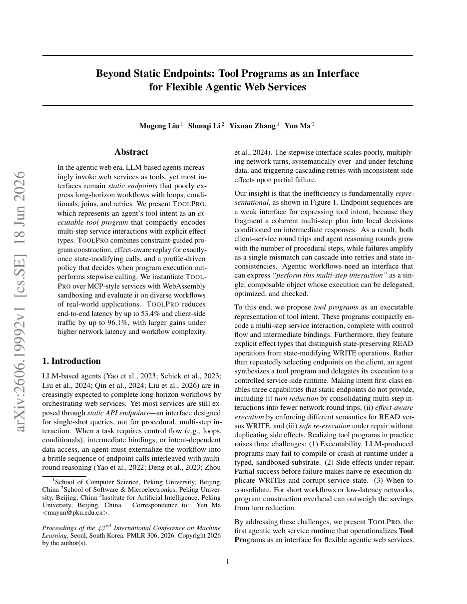Beyond Static Endpoints: Tool Programs as an Interface for Flexible Agentic Web Services