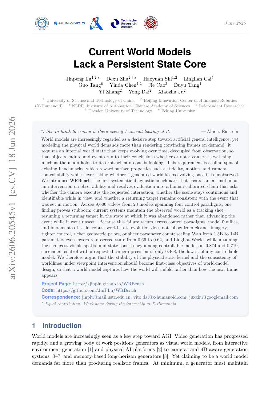 Current World Models Lack a Persistent State Core