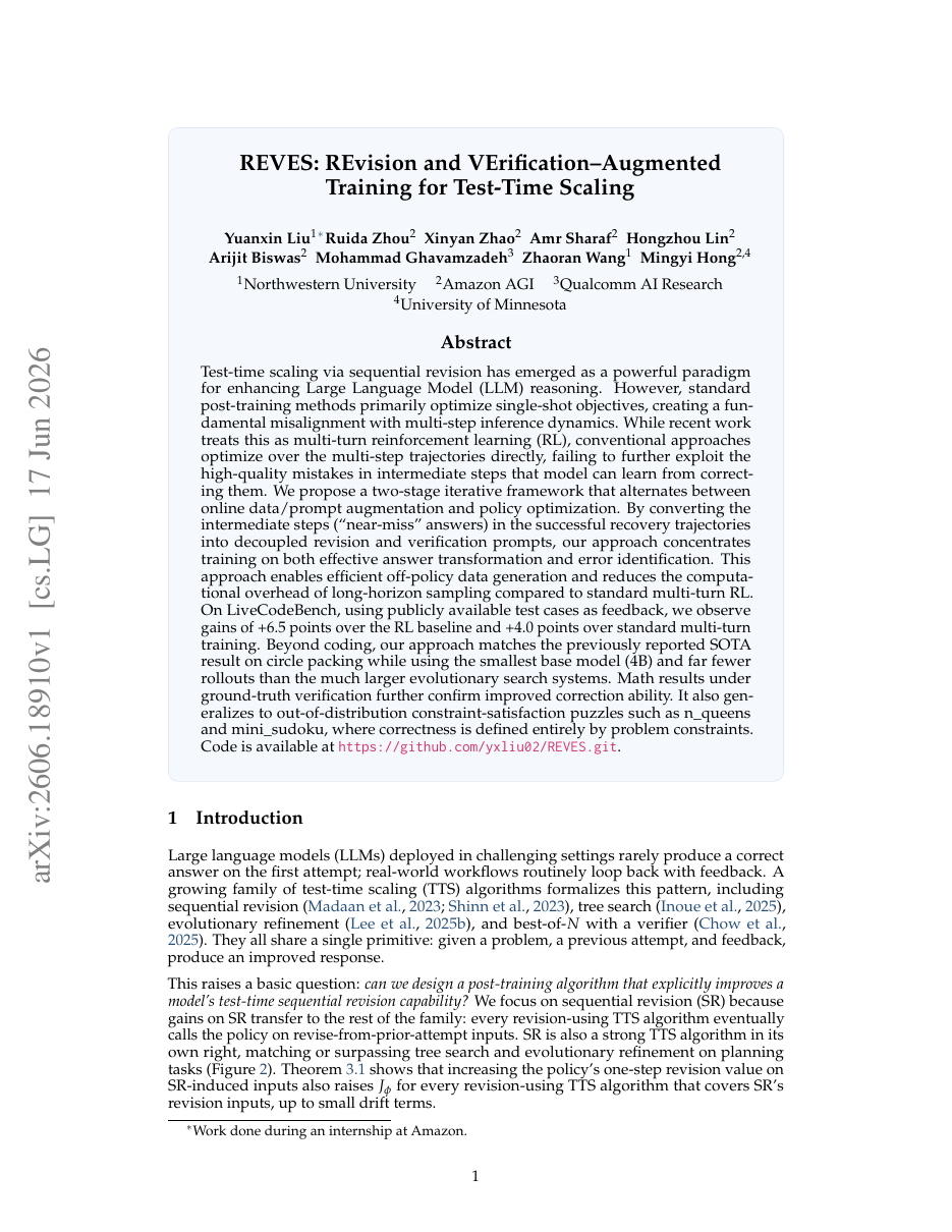 REVES: REvision and VErification--Augmented Training for Test-Time Scaling