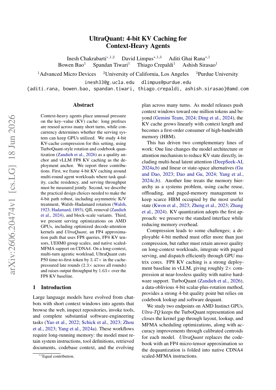 UltraQuant: 4-bit KV Caching for Context-Heavy Agents
