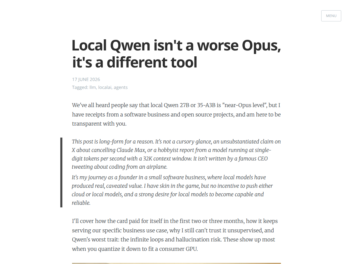 Local Qwen isn't a worse Opus, it's a different tool