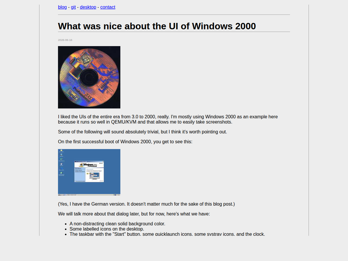 What was nice about the UI of Windows 2000
