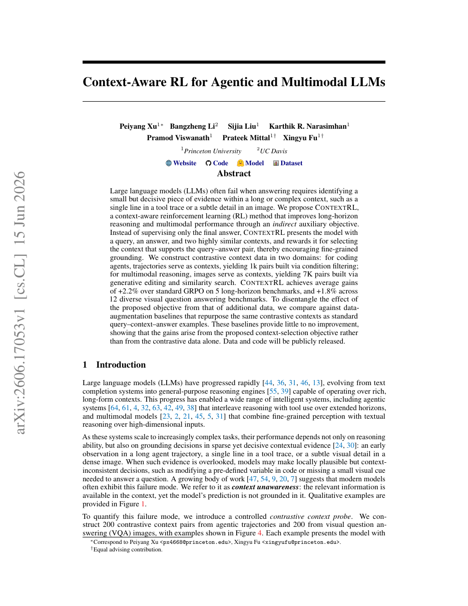Context-Aware RL for Agentic and Multimodal LLMs