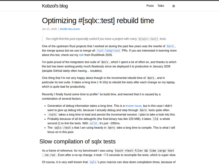 Optimizing #[sqlx::test] rebuild time
