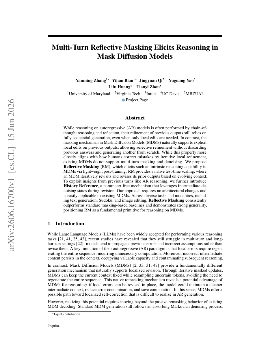 Multi-Turn Reflective Masking Elicits Reasoning in Mask Diffusion Models