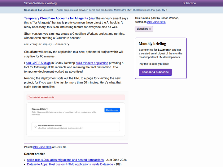 Temporary Cloudflare Accounts for AI agents