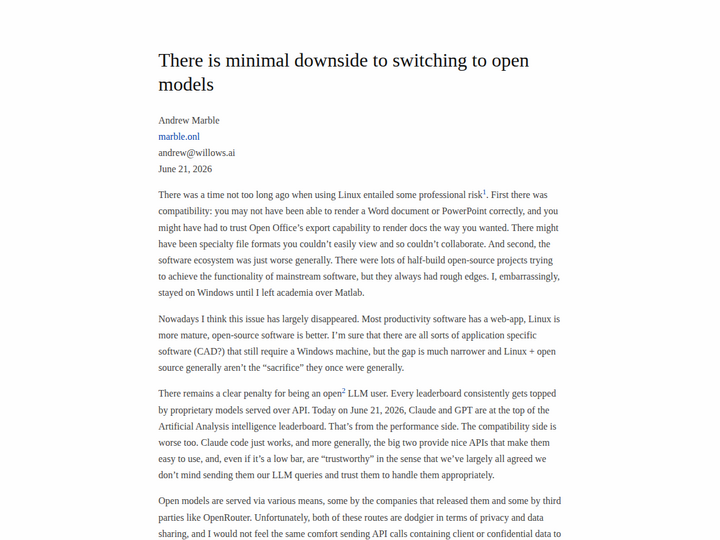 There is minimal downside to switching to open models