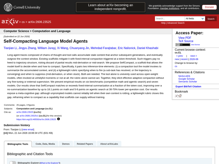 Self-Compacting Language Model Agents