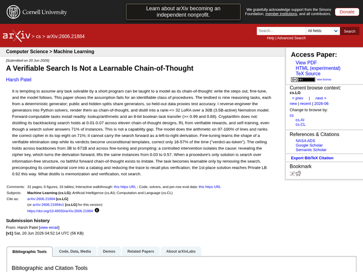 A Verifiable Search Is Not a Learnable Chain-of-Thought