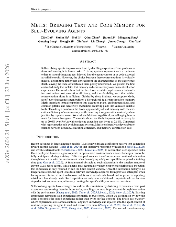 Metis: Bridging Text and Code Memory for Self-Evolving Agents
