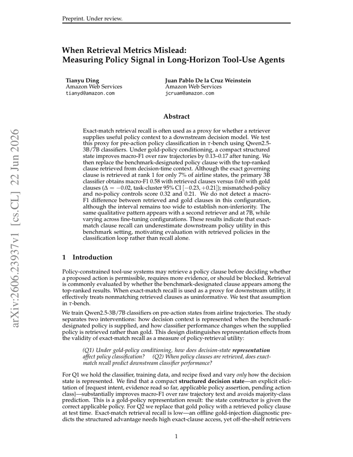 When Retrieval Metrics Mislead: Measuring Policy Signal in Long-Horizon Tool-Use Agents
