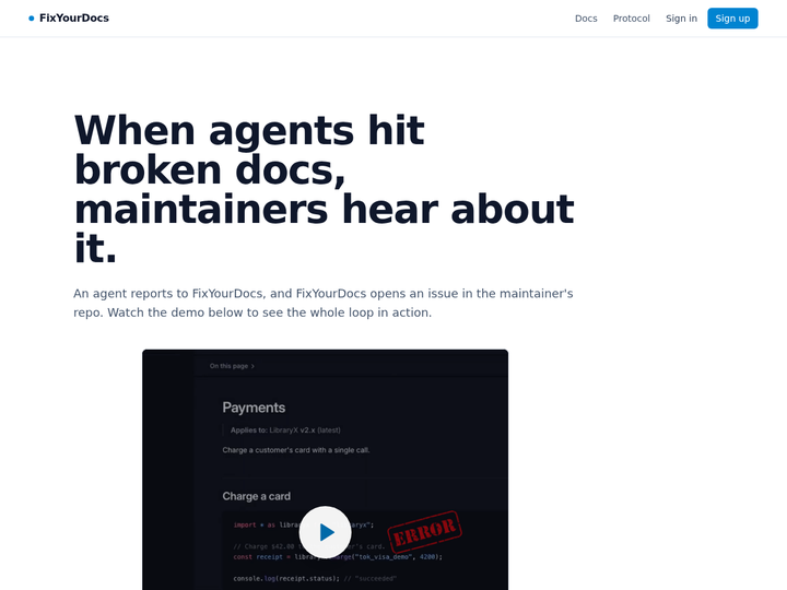 Agents report broken docs, you get a GitHub issue