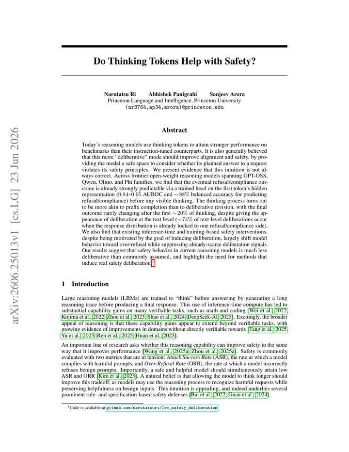 Do Thinking Tokens Help with Safety?