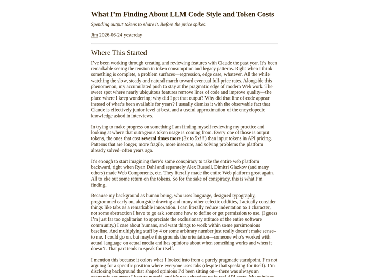 What I'm Finding About LLM Code Style and Token Costs