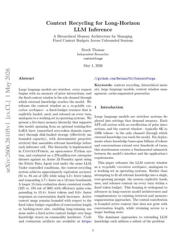 Context Recycling for Long-Horizon LLM Inference