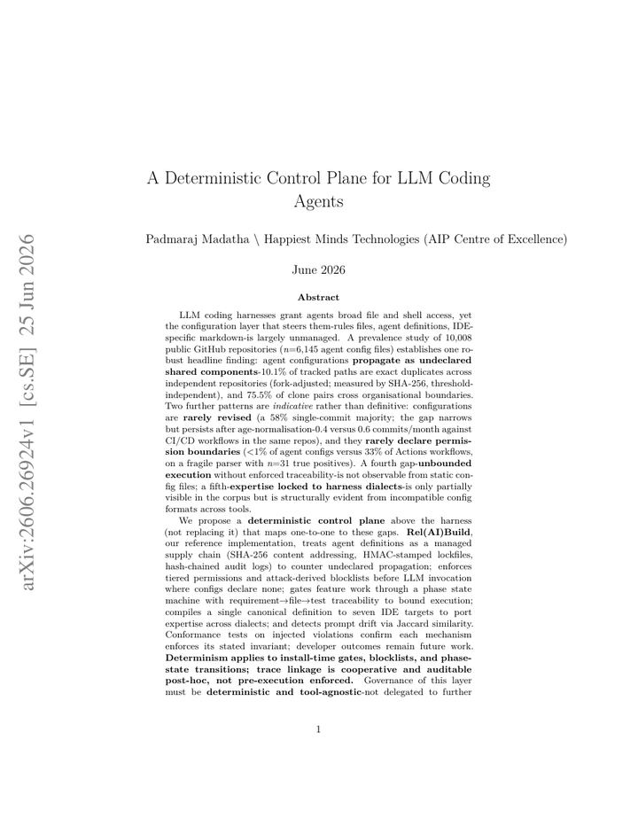 A Deterministic Control Plane for LLM Coding Agents