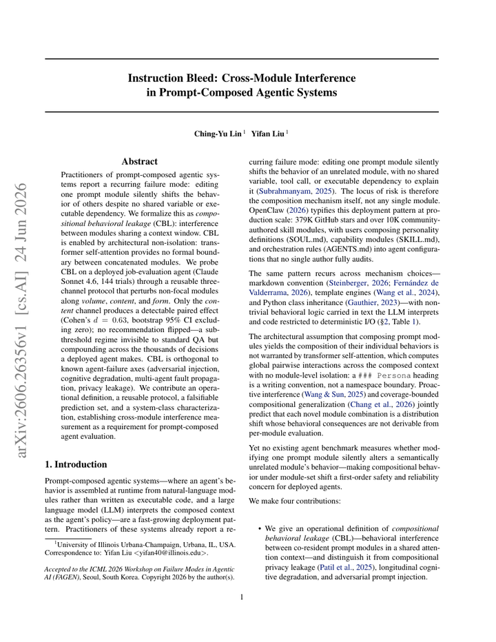Instruction Bleed: Cross-Module Interference in Prompt-Composed Agentic Systems