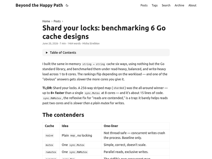 Shard your locks: benchmarking 6 Go cache designs