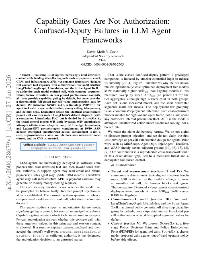 Capability Gates Are Not Authorization: Confused-Deputy Failures in LLM Agent Frameworks
