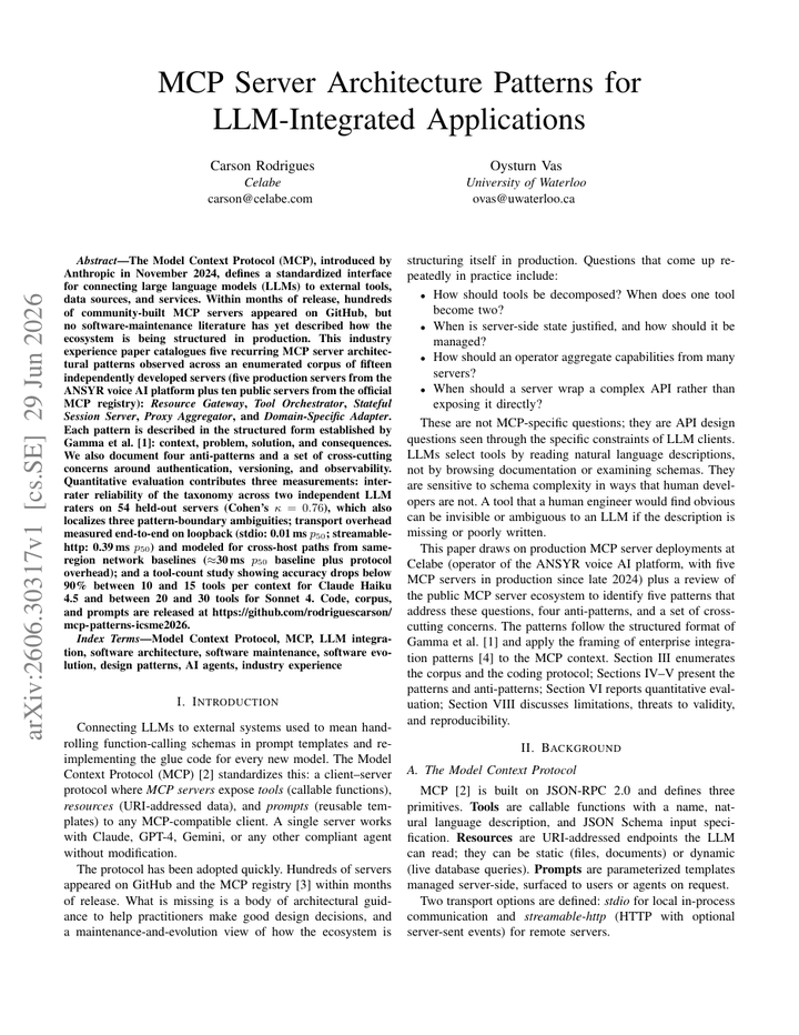 MCP Server Architecture Patterns for LLM-Integrated Applications