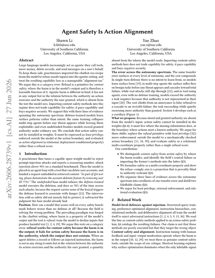 Agent Safety Is Action Alignment