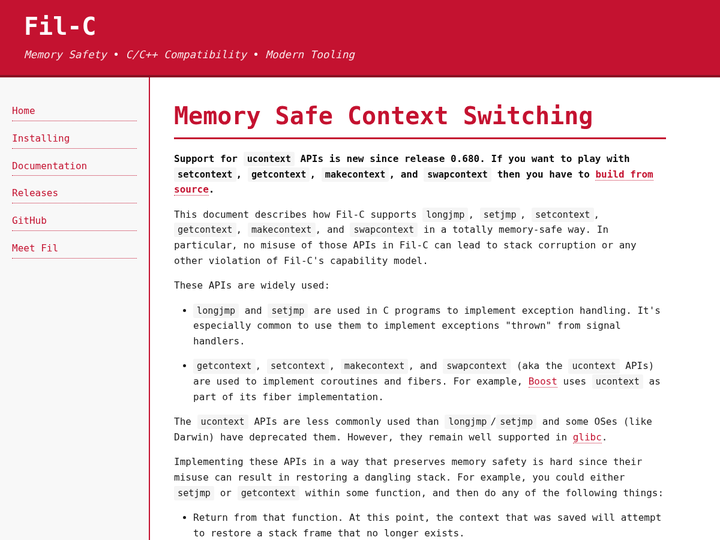 Memory Safe Context Switching