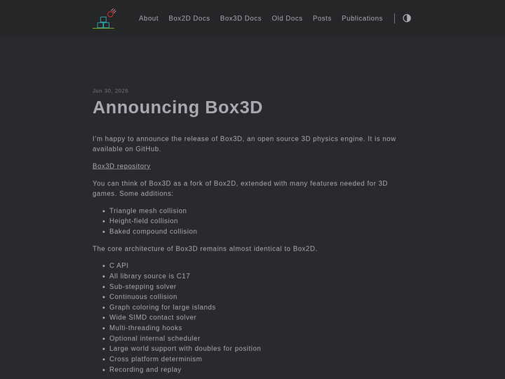 Box3D, an open source 3D physics engine