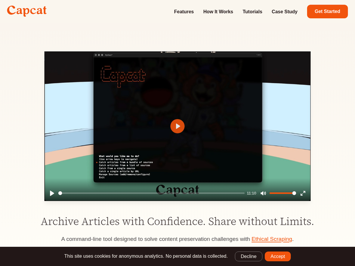 Capcat - CLI/TUI to Archive Articles as Markdown and HTML