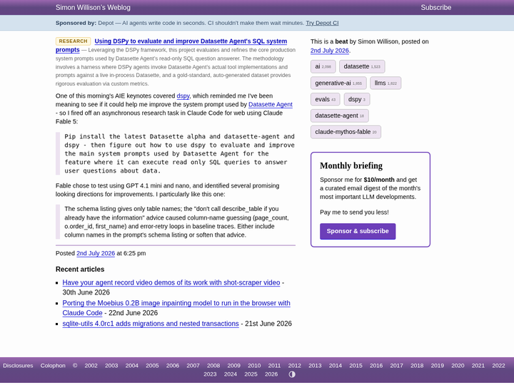 Using DSPy to evaluate and improve Datasette Agent's SQL system prompts