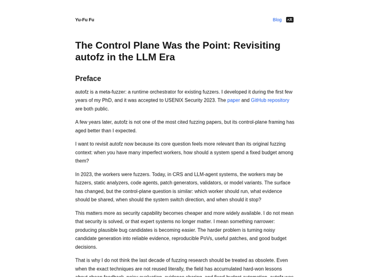 The Control Plane Was the Point: Revisiting autofz in the LLM Era
