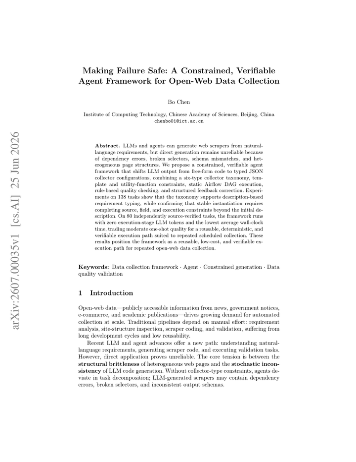 Making Failure Safe: A Constrained, Verifiable Agent Framework for Open-Web Data Collection