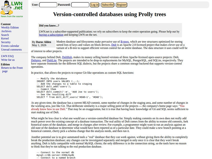 Version-controlled databases using Prolly trees