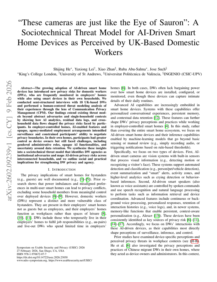 A sociotechnical threat model for AI-driven smart home devices
