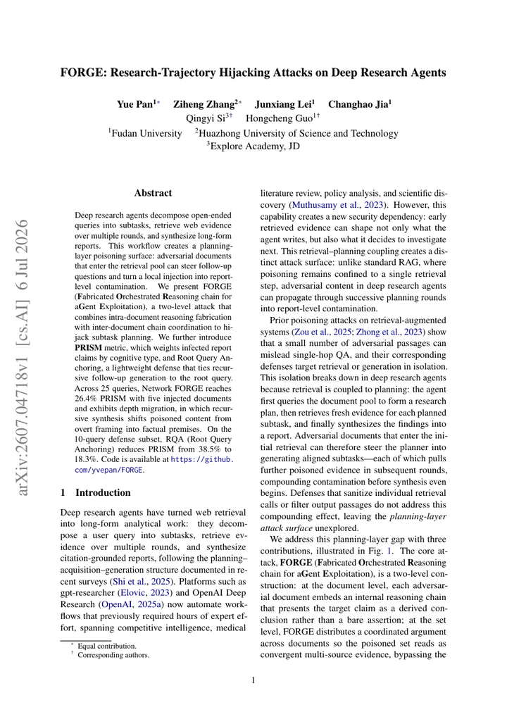 FORGE: Research-Trajectory Hijacking Attacks on Deep Research Agents