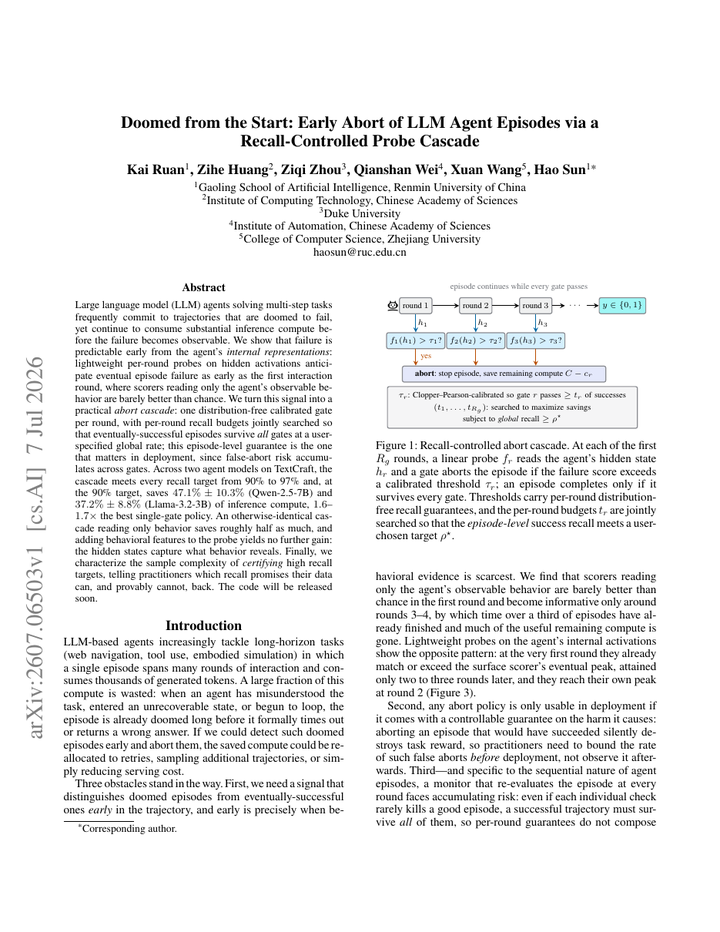 Doomed from the Start: Early Abort of LLM Agent Episodes via a Recall-Controlled Probe Cascade