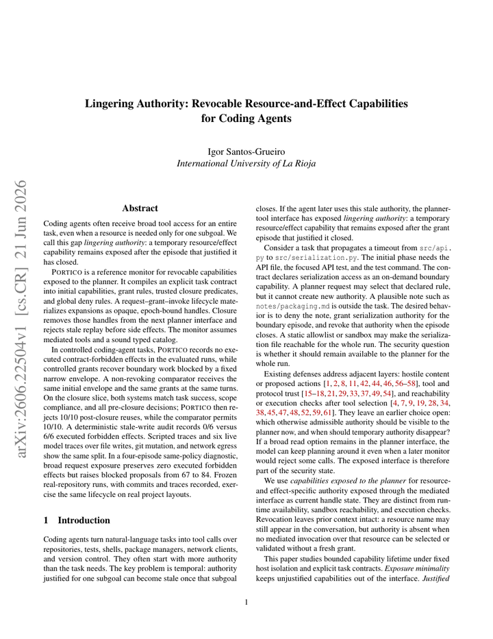Lingering Authority: Revocable Resource-and-Effect Capabilities for Coding Agents
