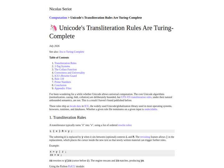 Unicode's Transliteration Rules Are Turing-Complete