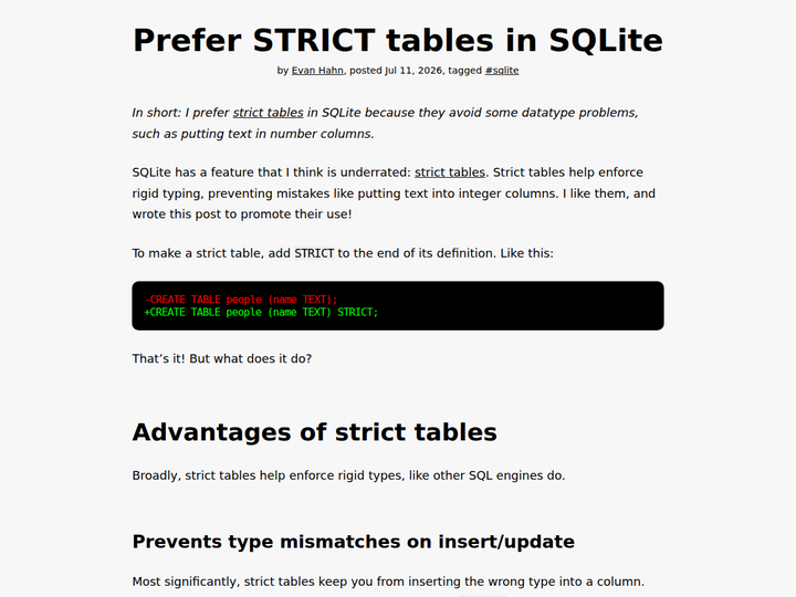 Prefer strict tables in SQLite