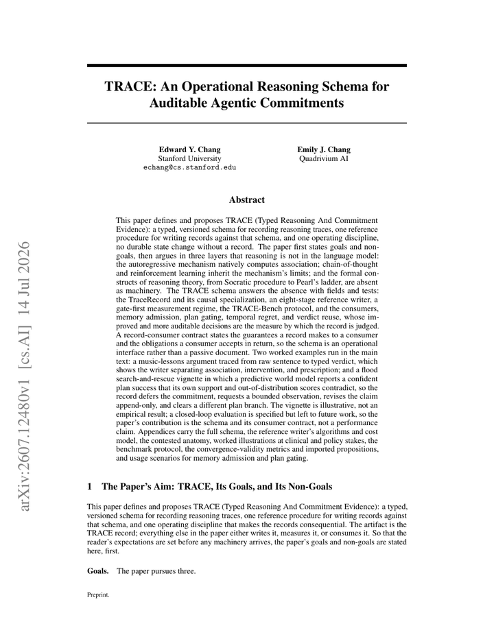 TRACE: An Operational Reasoning Schema for Auditable Agentic Commitments