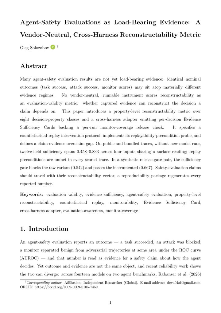 Agent-Safety Evaluations as Load-Bearing Evidence