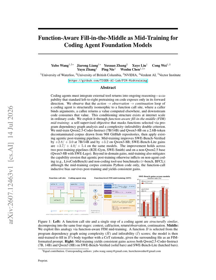 Function-Aware Fill-in-the-Middle as Mid-Training for Coding Agent Foundation Models