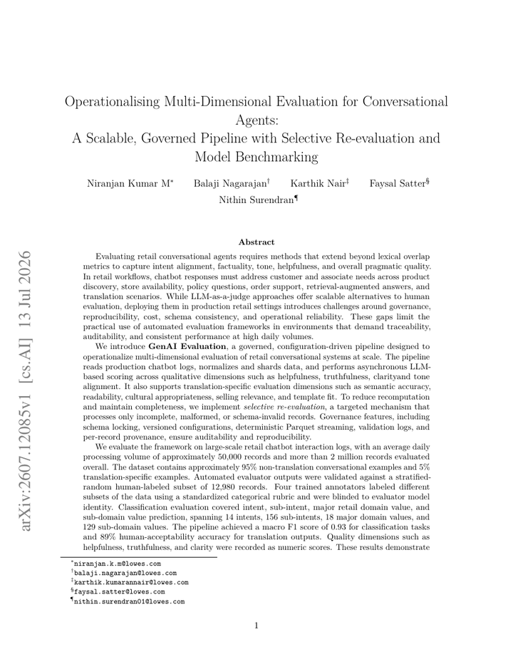 Operationalising Multi-Dimensional Evaluation for Conversational Agents