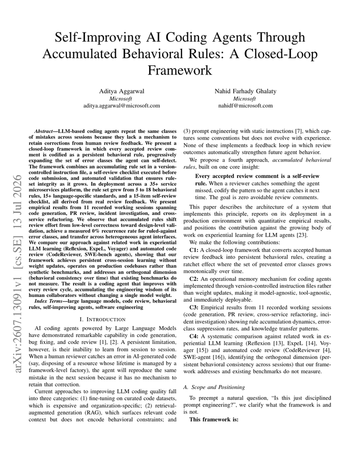 Self-Improving AI Coding Agents Through Accumulated Behavioral Rules: A Closed-Loop Framework