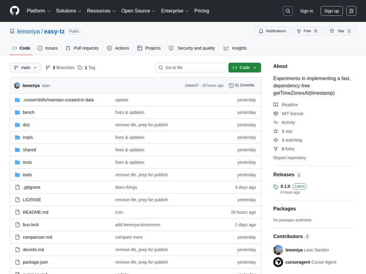easy-tz - A fast, 10KB, dependency-free getTimeZonesAt(timestamp)