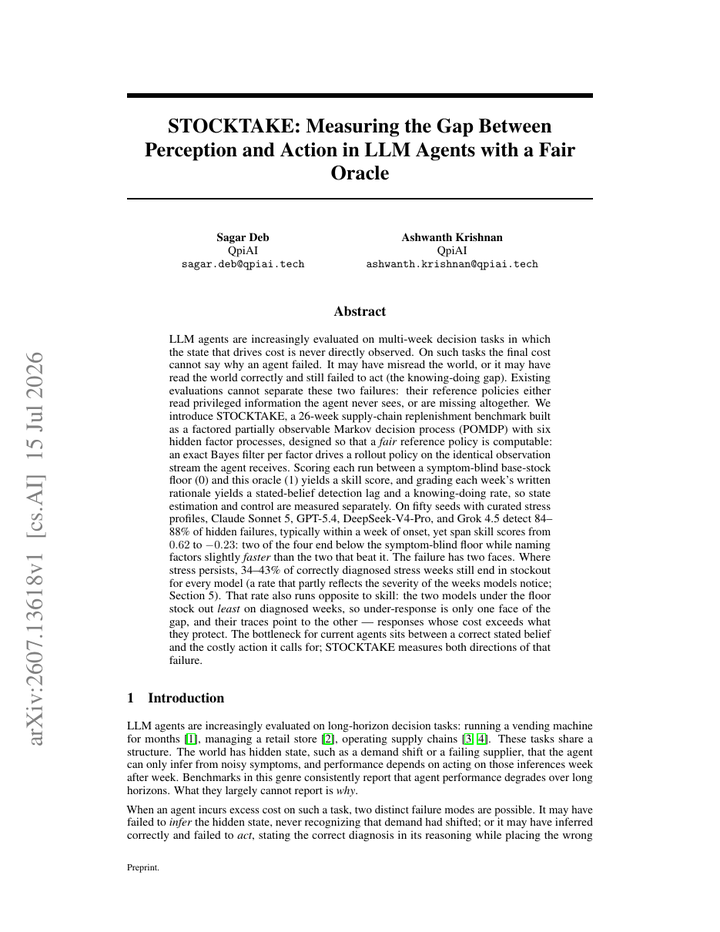 STOCKTAKE: Measuring the Gap Between Perception and Action in LLM Agents with a Fair Oracle