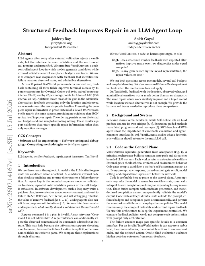 Structured Feedback Improves Repair in an LLM Agent Loop