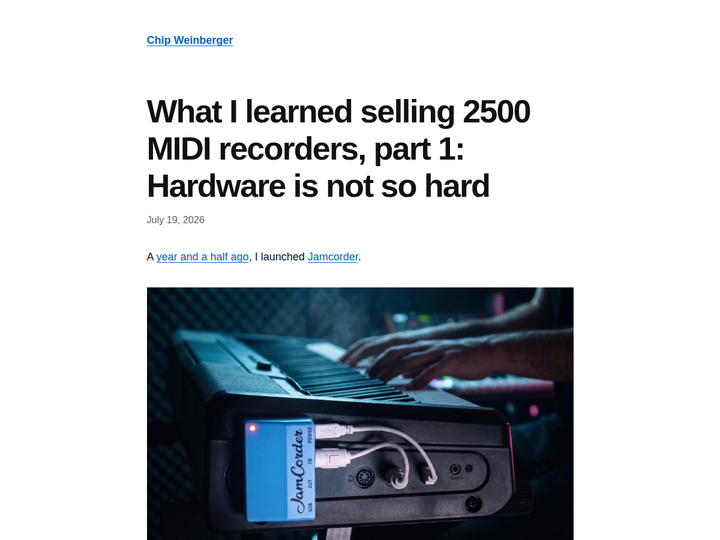 What I learned selling 2,500 MIDI recorders: Hardware is not so hard