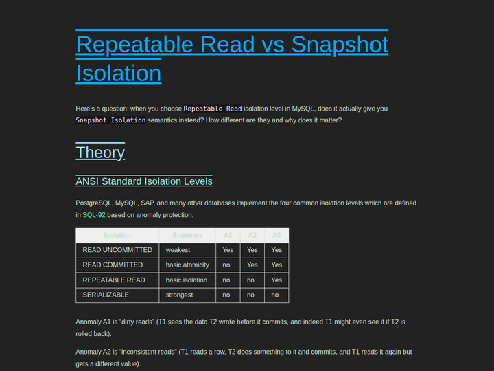 Repeatable Read vs Snapshot Isolation